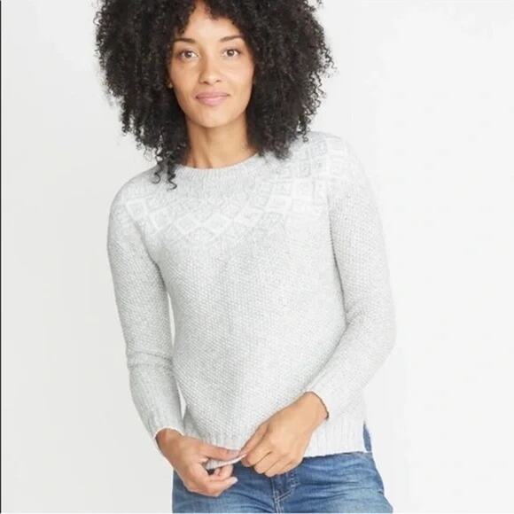 Marine Layer Fair Isle Sweater Boat Neck Gray White Wool Blend Women Small - Picture 1 of 12